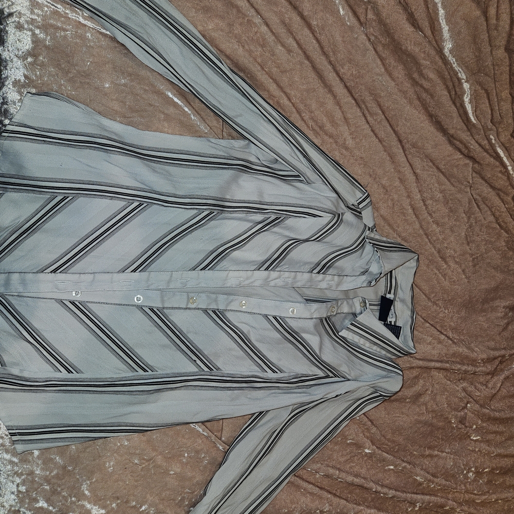 Cotton Express Gray and Black Striped Blouse